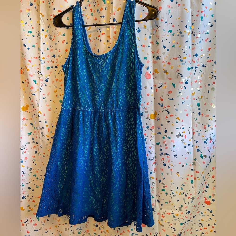 Mossimo Supply Co blue floral lace dress with zipper